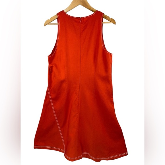 NWT Maeve Anthropologie Sleeveless Asymmetrical Shift Dress Orange Linen Blend - Picture 4 of 11